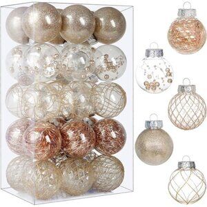 30ct Clear Plastic Christmas Ball Ornaments - 2.36-inch Champagne Shatterproof